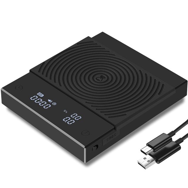 TIMEMORE Black Mirror Basic 3 Balance à café Pour-Over & Espresso, Minuterie, Haute précision 0,1g jusqu'à 2kg, 3 modes & fonction débit et ratio café/eau, Batterie 1600mAh, USB-C, Noir
