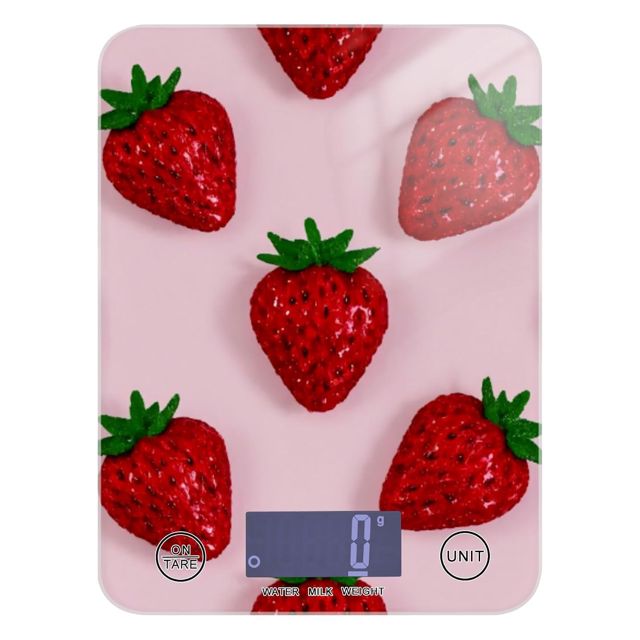 Balance de cuisine de voyage avec écran LCD Rouge fraise 5 kg/5 g Avec 4 unités pour la cuisson, la perte de poids et la pâtisserie (piles non incluses)