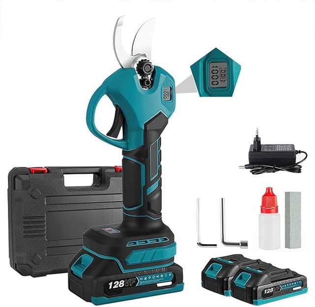 Sécateur Électrique sans Fil 30mm, Secateur Electrique Professionnel avec 2x7500mAh 18V Batteries, Ouverture 2 Tailles SK5 Lame Tranchante, Portable Sécateur à Batterie pour le Jardinage et l'élagage