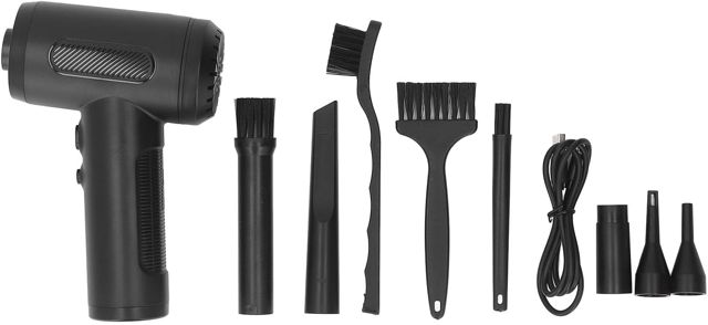 Plumeau à air comprimé rechargeable et souffleur d'air électrique – 50 000 tr/min avec 3 vitesses réglables et chargement USB C – Comprend 5 buses et 3 brosses pour le nettoyage
