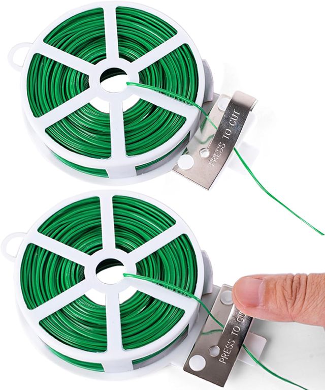 KINGLAKE 50m Fil de Fer Jardin Vert- Attache Plante Grimpante avec Cutter, Fil Plastifié Soft, Fil Torsadé pour Plantes, Vignes, Arbustes et Fleurs
