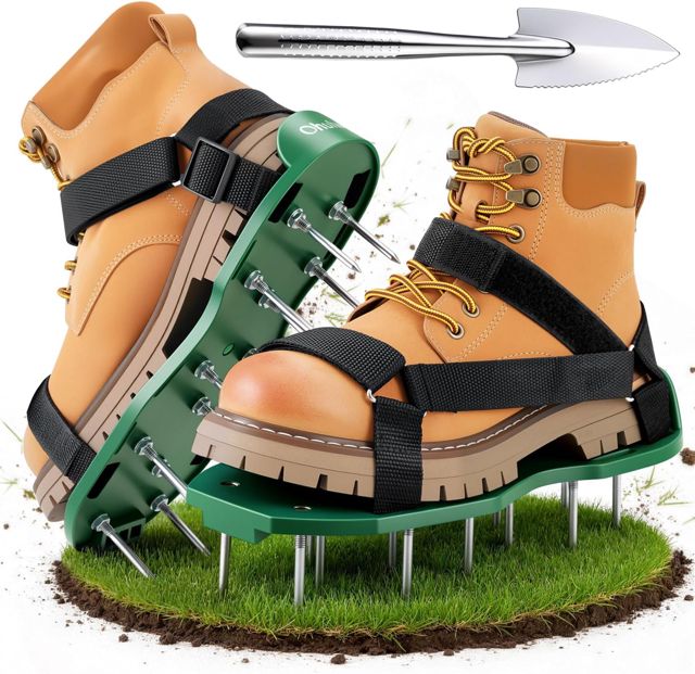 Ohuhu Sandales Aérateur Pelouse Installation Gratuite, Aérateur de pelouse avec Pelle en Acier Inoxydable, Chaussure à Gazon Chaussures à Ongles Scarificateur Gazon Chaussures pour Gazon, Noir