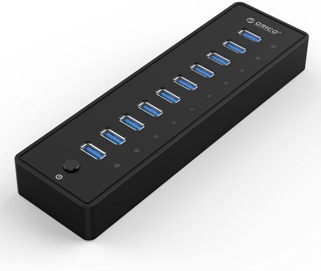 ORICO 10 Ports Hub USB 3.0 avec Interrupteur et Alimentation 48W (12V 4A), 5 Gbps Speed Data Hub pour PC de Bureau Ordinateur MacBook iMac, Inclure Câble, Adaptateur und Cordon d'alimentation