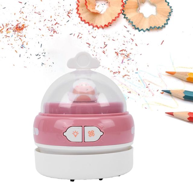 Denash Aspirateur de Bureau, Aspirateur de Poussière de Table de Dessin animé avec Veilleuse, USB Portable pour Le Nettoyage du Clavier, du Bureau et de L'ordinateur (Rosâtre)