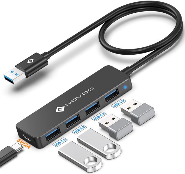 NOVOO 4 Ports Data Hub USB C vers USB 3.0 5Gbps Adaptateur USB C Hub vers USB Compatible avec iPhone 15 Plus Pro Max MacBook Pro Air 2023 iMac iPad Pro Air Surface Pro Galaxy S24 (60cm)