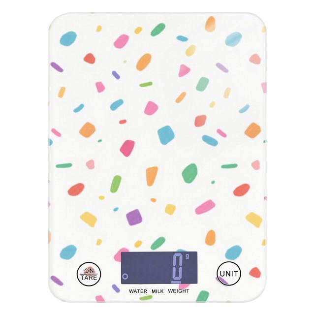 Mini balance de cuisine étanche avec rubans de feu d'artifice de dessin animé blanc 5 kg/5 g avec 4 unités pour la cuisson des épices (piles non incluses)