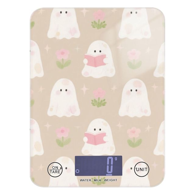 Mini balance de cuisine étanche avec 4 unités pour la cuisson des épices et la perte de poids (piles non incluses) - Motif fantômes blancs - 5 kg/5 g