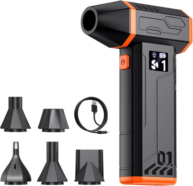 Dépoussiéreur à air comprimé, dépoussiéreur électrique 110 000 tr/min avec lumière LED, écran LED puissant, ventilateur turbo réglable pour le nettoyage, plumeau sans fil rechargeable pour la maison
