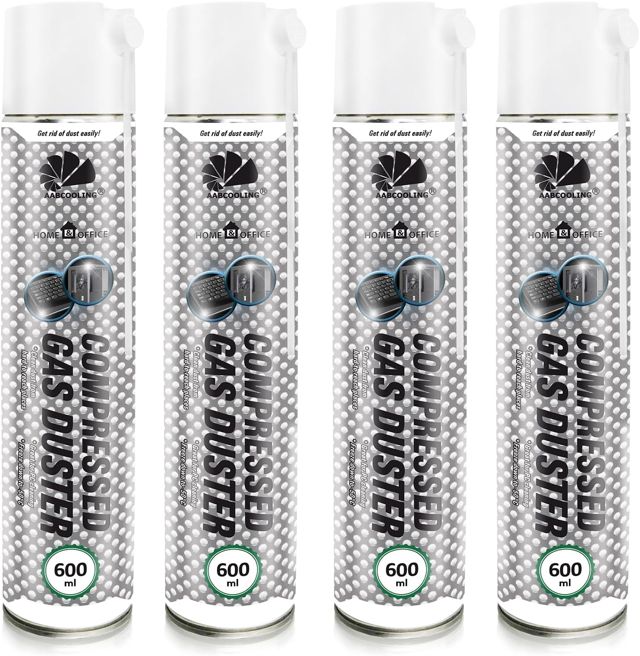 AABCOOLING Home&Office Gas Duster Bombe Air Sec 4x600ml – Aérosol d'Air Comprimé, Souffleur de poussière, Dépoussiérant Puissant, Nettoyage PC, Clavier, Ordinateur Portable, Équipement de Bureau, K1