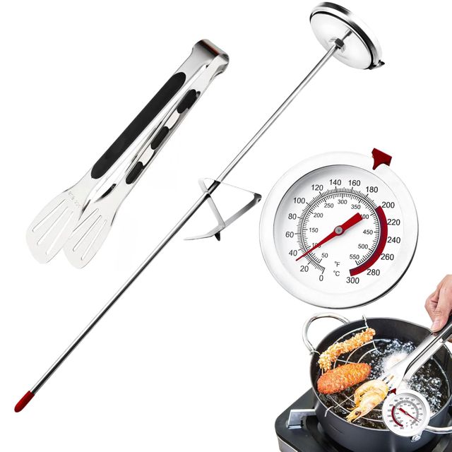 0-300° Thermomètre de Cuisson, Thermomètre à Frire Acier Inoxydable