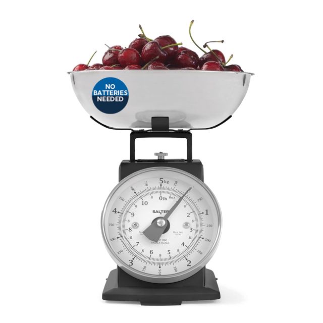 Salter SA00562CFEU12 échelle de cuisine mécanique Timeless – capacité de 5 kg, bol de 1 litres résistant au lave-vaisselle, échelle de cuisson, cadran à grand chiffre facile à lire, 22cm, crème