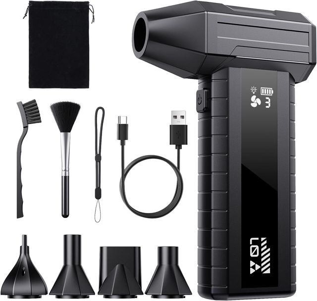 Souffleur Air Comprimé Sans Fil – Mini Souffleur Puissant 200 000 tr/min, Souffleur Batterie 10 500 mAh pour Nettoyage PC & Clavier, Écran Intelligent, LED, USB-C