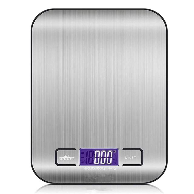 Balance Cuisine Balance alimentaire, balance de cuisine numérique multifonction 5 kg/0,1 g – Plate-forme en acier inoxydable avec écran LCD for la, pâtisserie Argent