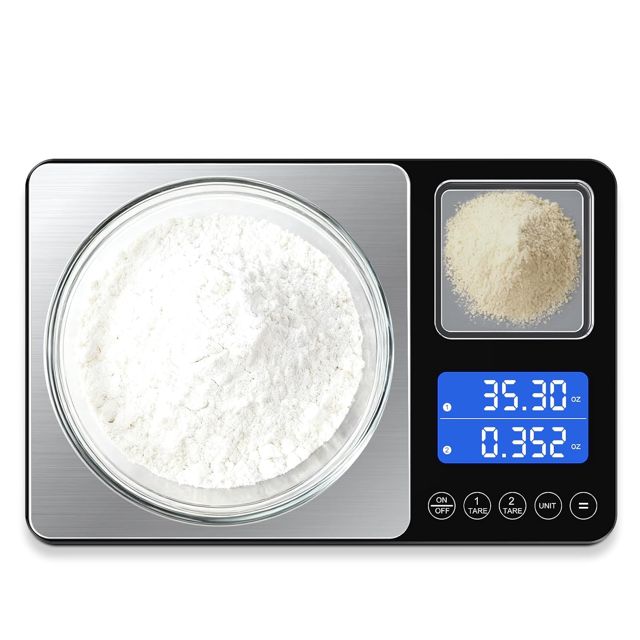 Balance de cuisine numérique à double plateforme, grande taille de 15 kg et mini balance alimentaire de 0,5 kg avec écran LCD double ligne, acier inoxydable, haute précision pour la pâtisserie, la