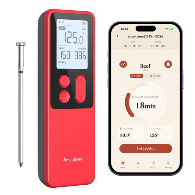 S Pro 2026 Thermomètre à Viande Sans Fil avec Wi-Fi & Bluetooth 5.4