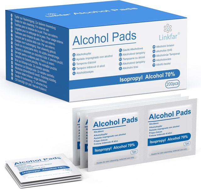 LINKFAR Lingettes nettoyantes à l’alcool isopropylique 70 %, 200 unités