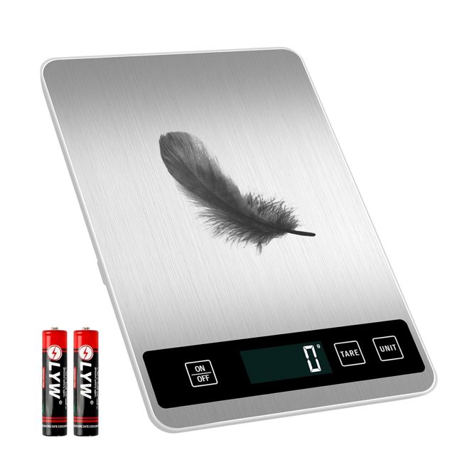 Balance de cuisine numérique - Balance électronique de haute précision - Balance numérique jusqu'à 15 kg - Nouvelle balance en acier inoxydable - Nombreuses unités de poids - Fonction peau