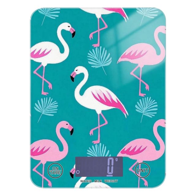 Elegant Animal Flamingo Peach Cyan Balance de cuisine étanche pour nourriture 5 kg/5 g Petite balance en grammes avec 4 unités pour expresso cuisine régime (piles non incluses)
