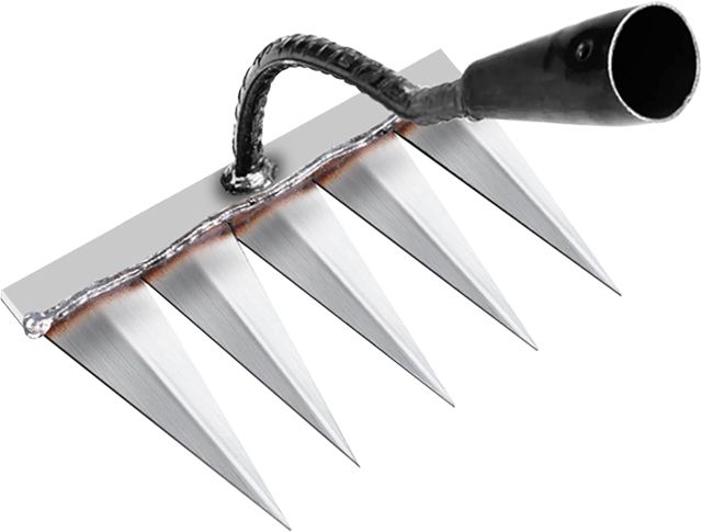 Rateau Jardin, Outillage de Jardin, Rateau de Désherbage Outils Jardinage, Rateau Gazon Scarificateur Manuel 4 Dents en Acier, Houe Jardinage, pour Désherbage/Ameublissement du Sol/Semis (sans Bâton)