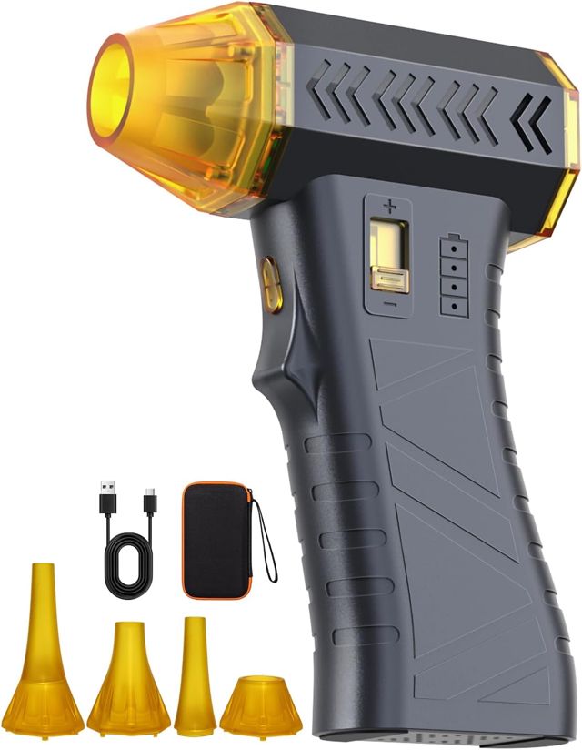 Air Duster avec batterie rechargeable de 5000 mAh, 4 vitesses, vent fort et lumière LED