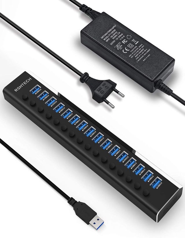 RSHTECH Hub USB 3.0 Aluminium, 16 Ports USB 3.0 Hub, RSH-A16