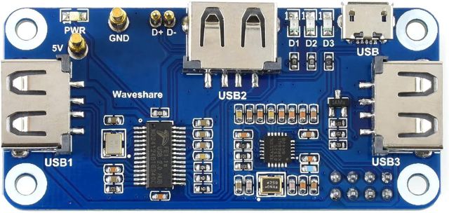 Waveshare PoE Ethernet/USB HUB Hat for Raspberry Pi Zero/Zero W/4B/3B/3B+, 3X USB 2.0 Ports 802.3af-Compliant