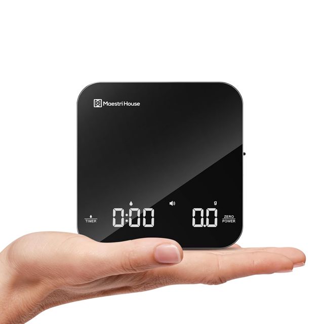 Balance de Cuisine Numérique Rechargeable, Maestri House pour Espresso, 2kg/0,1g de Précision, Minuteur Automatique, Balance Portable pour Café Espresso et Filtre-Noir & Argent