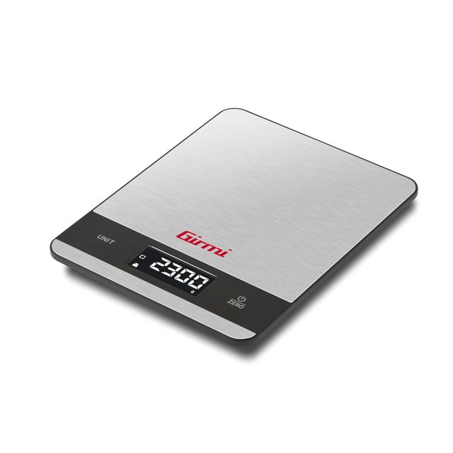Girmi PS05 Balance de Cuisine Électronique, Précision 1 g - 5 Kg, Plateau Inox, Écran Haute Luminosité, Arrêt Automatique, Fonction Tare, Indicateurs d’Erreur, Affichage 50 X 22 mm