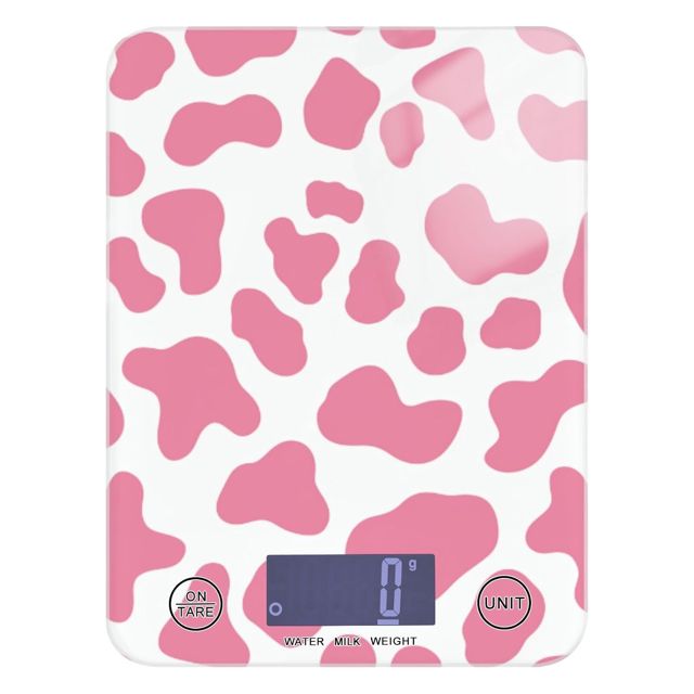 Balance alimentaire portable avec écran LCD 5 kg/5 g - Motif vache - Pêche - Épices - Balance de cuisine numérique avec 4 unités pour rôtir la pâtisserie et la pâtisserie