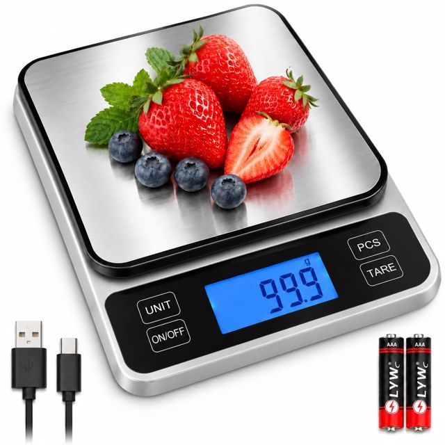 Balance de cuisine numérique 5 kg/0,1 g avec plaque en acier inoxydable