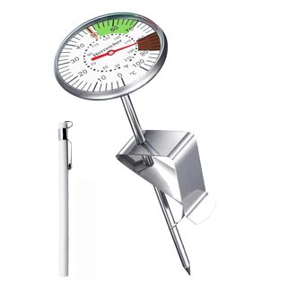 Thermomètre à Lait Barista – Sonde Inox 127mm, Précision ±0,5°C, Cadran 45mm avec Zone Verte 55-68°C pour Mousse Parfaite – Café, Latte, Cappuccino