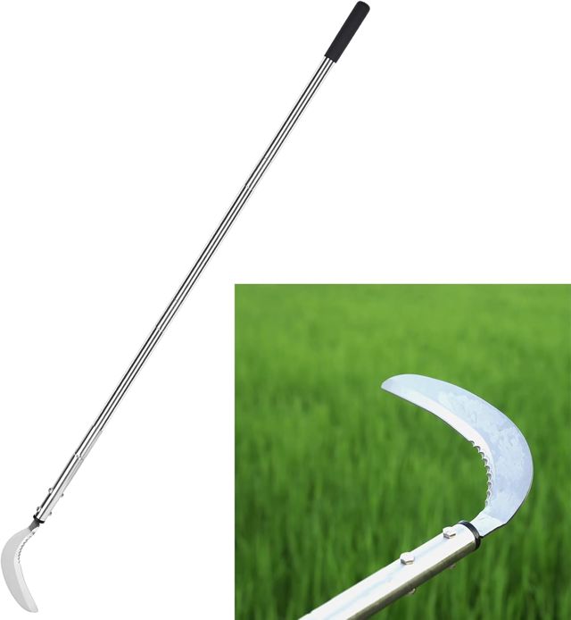 YEELOR Faucille de désherbage, Faucille d'herbe en Acier avec Lame dentelée à Double Tranchant, Fouet à Gazon télescopique, Faucille d'herbe Debout, Outil de Jardin léger à Long Manche pour Jardin