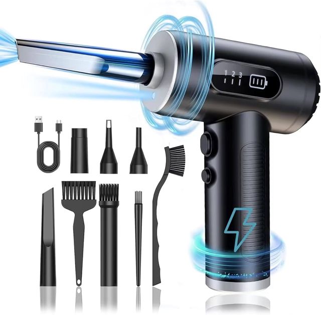 Dépoussiéreur à air comprimé, dépoussiéreur électrique réglable à 3 Vitesses avec lumière LED, Affichage numérique HD, souffleur d'air sans Fil Rechargeable pour Le Nettoyage du Clavier