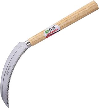 6,3 "herbe à dents sciées et faucille japonaise en acier inoxydable, poignée en bois dur 7,87"