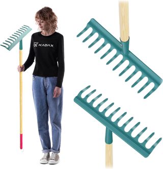 KADAX Râteau Râteau pour Femme Râteau Plat à Long Manche Râteau à Pelouse pour Jardin Pierres Branches Outil de Jardin Râteau de Jardin Outil de Jardin Râteau à Poin avec Tête Dure (8 Dents)