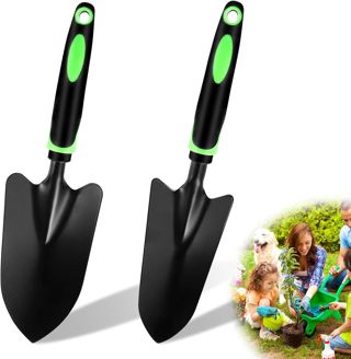 Lot de 2 petites pelles de jardin en acier au carbone - Mini pelle de plage - Pelle à fleurs - Pelle à main - Pour planter, désherber, transplanter