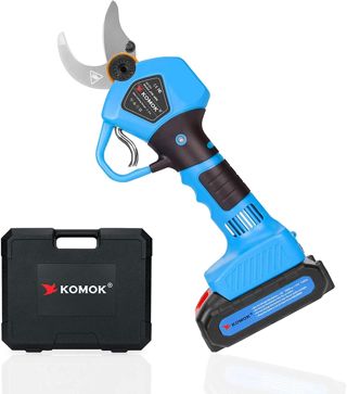 KOMOK Sécateur Électrique Sans Fil 30mm, 2 Batteries Rechargeables 2000mAh/21V, Sécateur de Jardin Professionnel avec Lames SK5/Moteur Sans Balais 600W/6-8 Heures d'autonomie - Blue