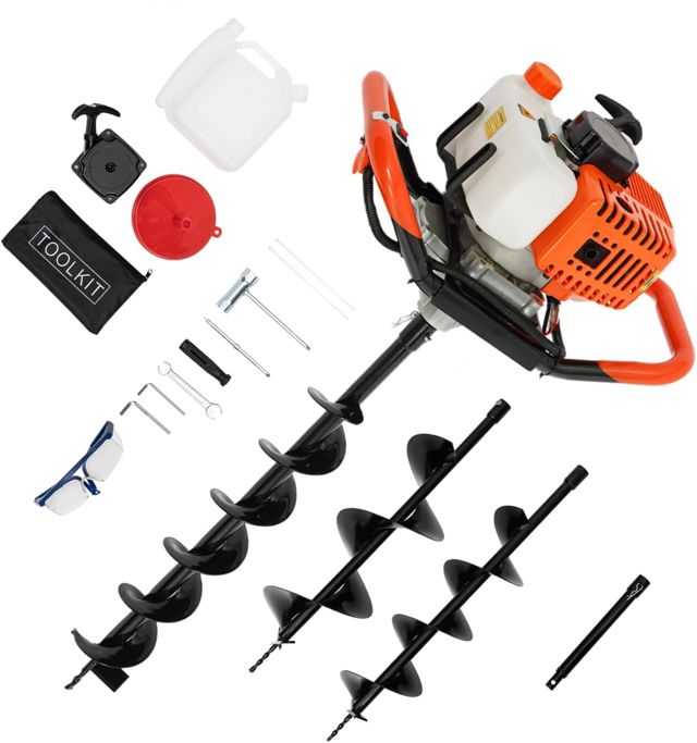 Tarière Thermique pour Perceuse Manuelle 52cc avec 3 forets 100/150/200mm