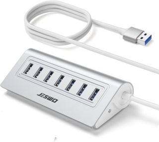 Hub USB 3.0 à 7 ports pour bureau [câble de 100 cm de long] – Hub d'extension USB en aluminium avec port d'alimentation 5 V/4 A, adaptateur multiport 5 Gbit/s pour ordinateur de bureau, PC, ordinateur