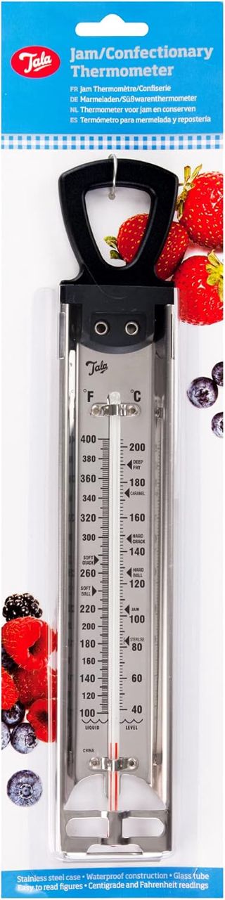 Tala Thermomètre à Confiture Inox Thermomètre Sucre avec Graduations 40°C à 200°C Sans Mercure Thermomètre Cuisine Lisible pour Confiture Caramel et Friture 39,5 cm