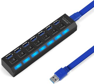 OFFCUP Hub USB 3.0, USB Hub à 7 Ports Multi Port Répartiteur Hubs acve Alimentation LED et Câble de 52cm pour PC, MacBook Air, Mini M4, Windows XP/Vista/7/8 Mac Pro/iMac (5Gb/s)