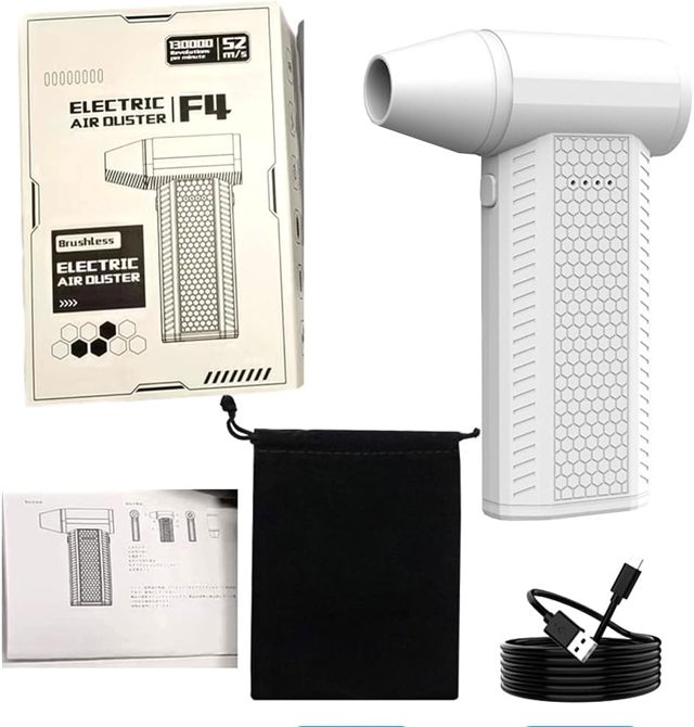 Dépoussiéreur électrique portable avec moteur sans balais, 180 W 130 000 tr/min, ventilateur USB-C rechargeable à 4 vitesses pour nettoyage électronique