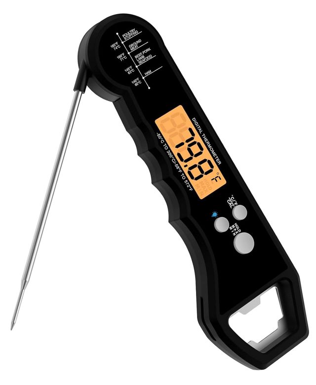 Thermomètre de Cuisine à viande numérique à lecture instantanée pour la cuisson avec rétroéclairage et étalonnage thermomètre de cuisson à sonde numérique pour la cuisine (Noir)