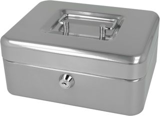 Westcott Caisse à monnaie verrouillable (compacte, 15 cm) Noir | Boîte verrouillable en tôle d'acier avec 2 clés | Plateau amovible pour pièces de monnaie avec 6 compartiments | E-51000 BLACK