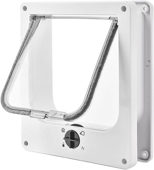 Chatière pour Chat, Chatière Magnétique à 4 Voies pour Chats et Petit Chiens, Facile à Installer, Porte pour Animaux Coulissant Manuel sur Mur/Bois/Porte en UPVC (Blanc,M)