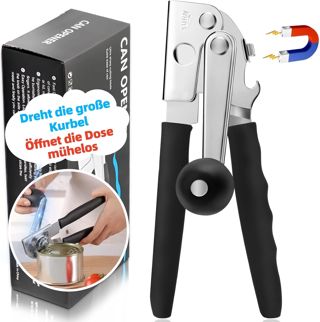 Ouvre-boîte professionnel en acier inoxydable avec manche confortable, utilisation manuelle, bord lisse, pour les personnes âgées et la cuisine (Noir)
