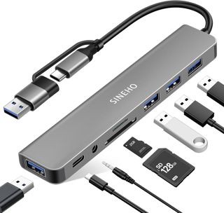 Hub USB 8-en-1 Double USB-C/USB-A SD/TF Lecteur