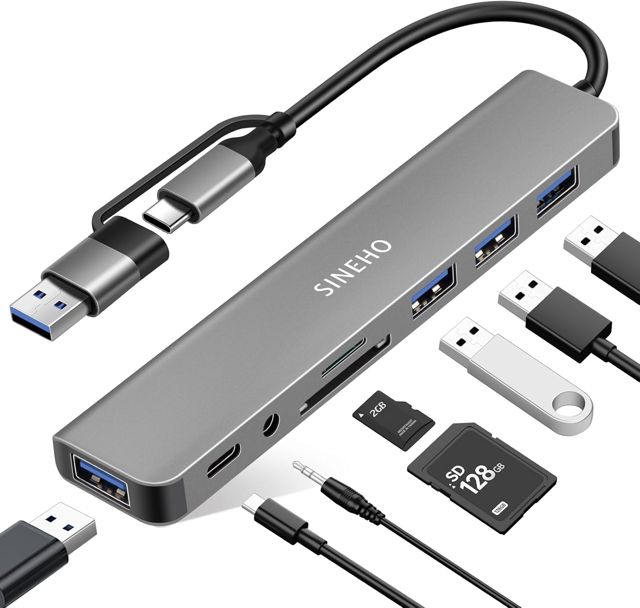 Hub USB 8-en-1 Double USB-C/USB-A SD/TF Lecteur