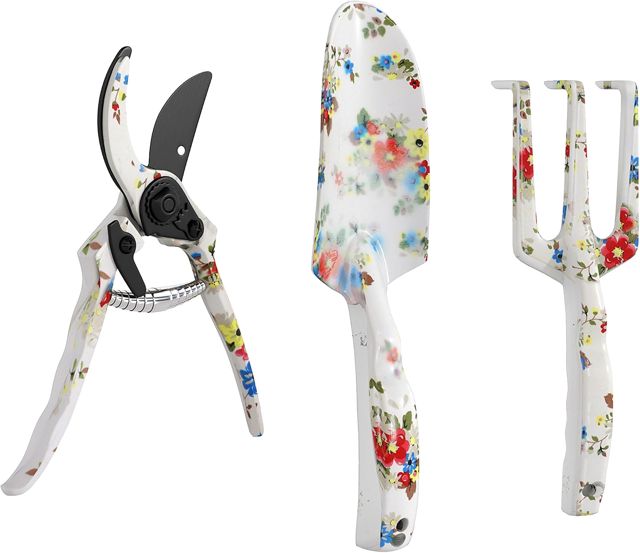 Outsunny Ensemble Jardinage 3 Pcs Aluminium avec Motif Floral – Sécateur