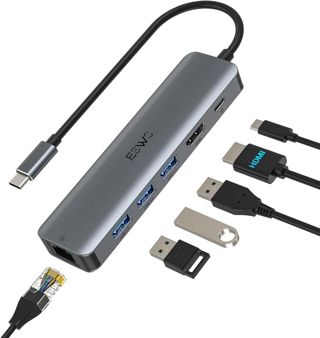 JESWO 6 en 1 Hub/Adaptateur USB C avec RJ45 Ethernet, 4K HDMI, 100W PD,3 Port USB 3.0, Type C Adaptateur Multiport pour Thunderbolt 3 Laptop MacBook Air/Pro, iPad Pro M1/M2, Mac Min